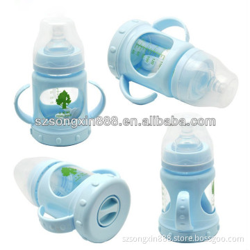 240ml blue healthy Non-toxic glass baby bottle 2013 hot sell